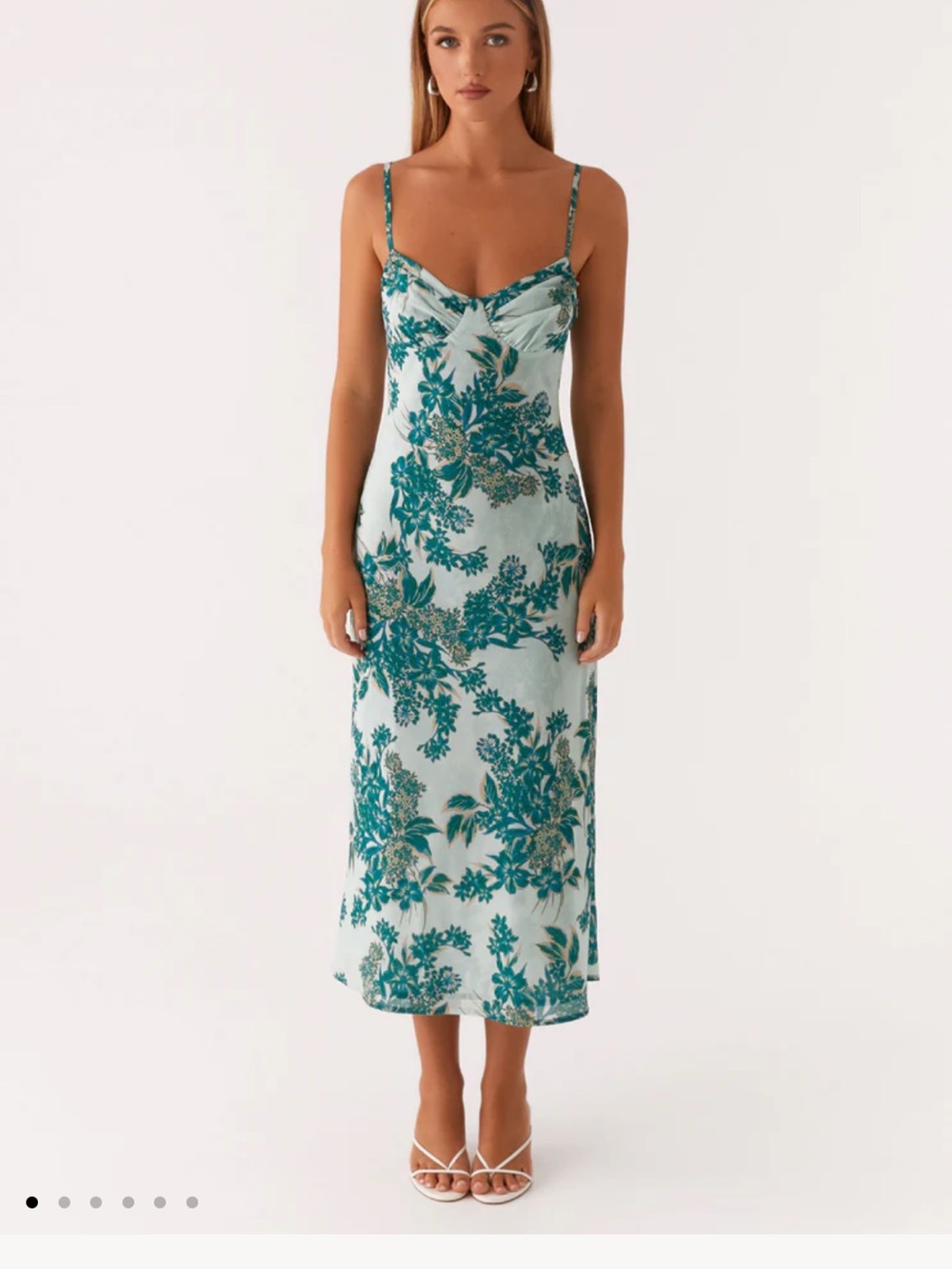 Peppermayo Teal Floral Slip Dress with Spaghetti Straps